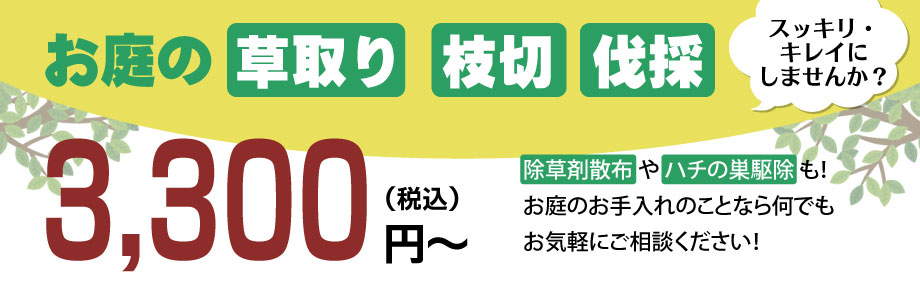 お庭の草刈り・枝切・伐採などのお手入れ全般お手伝いします